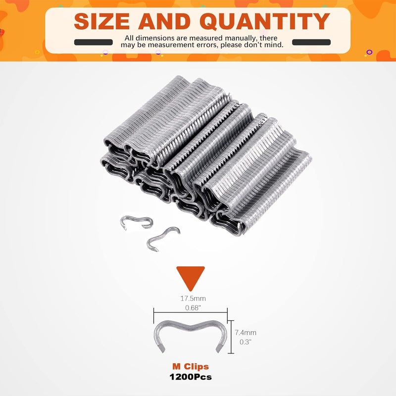 Tanstic 1200Pcs M Nails M Clips Professional Upholstery Hog Rings M Staples for Type M Hog Nail Ring Pliers Assortment Kit Fence Fastening (Pack of 2) - Image 2